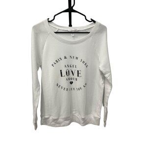 Victoria's Secret White Long-Sleeve Sweater "Love Angel Amour" Text Design Size